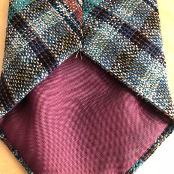 Vintage Roxburgh Melrose Mens Wool Plaid Necktie Brown Tan Made in Scotland Tie - Picture 4 of 6